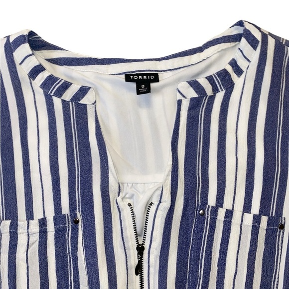 Torrid Blue & White Striped Zip-Front Dress – Size 0 (Plus 12) - Picture 3 of 3